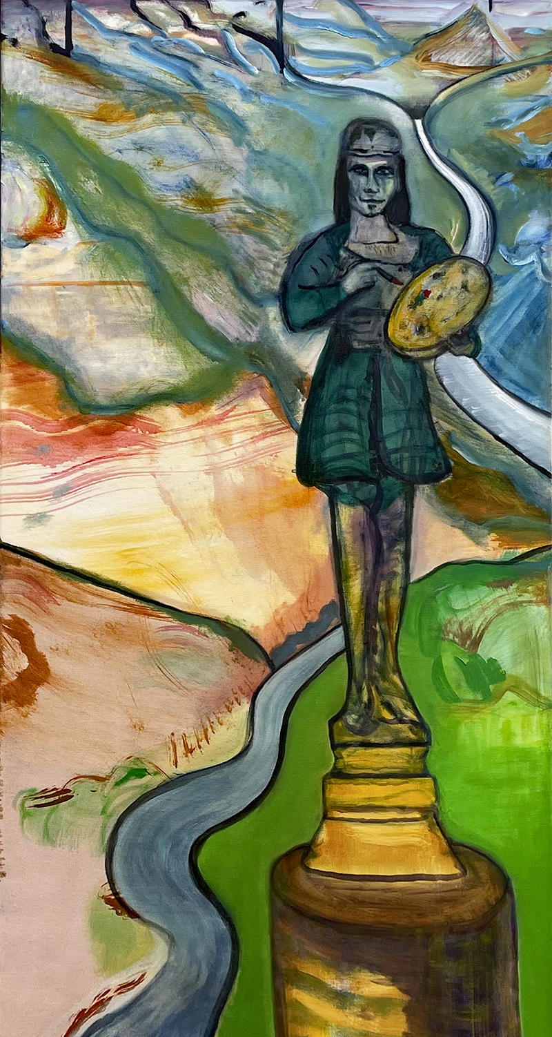painter standing on a pedestal